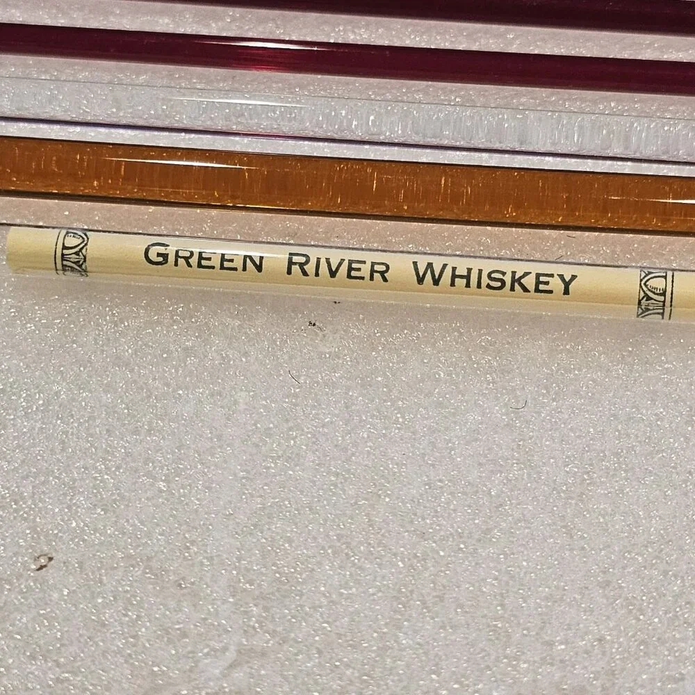 MCM Glass Swizzle Sticks Cocktail Stirrers Green River Whiskey Set 6 Amber‎ Red